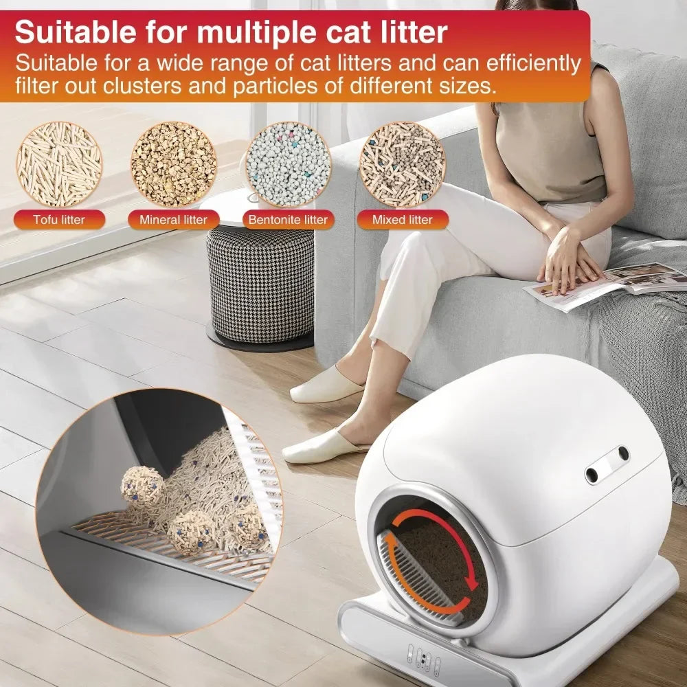Automatic Litter Box w/ APP Control, Health Monitoring, Dual Sensor Safety Protection,Odor-Removal, Cat Litter Box Self Cleaning