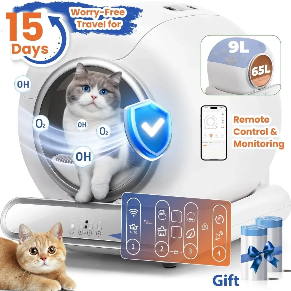 Automatic Litter Box w/ APP Control, Health Monitoring, Dual Sensor Safety Protection,Odor-Removal, Cat Litter Box Self Cleaning
